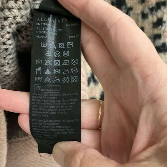 AllSaints Animal Print Cropped Aurora Crew Fuzzy Pink Leopard Sweater Women’s S - Picture 11 of 12